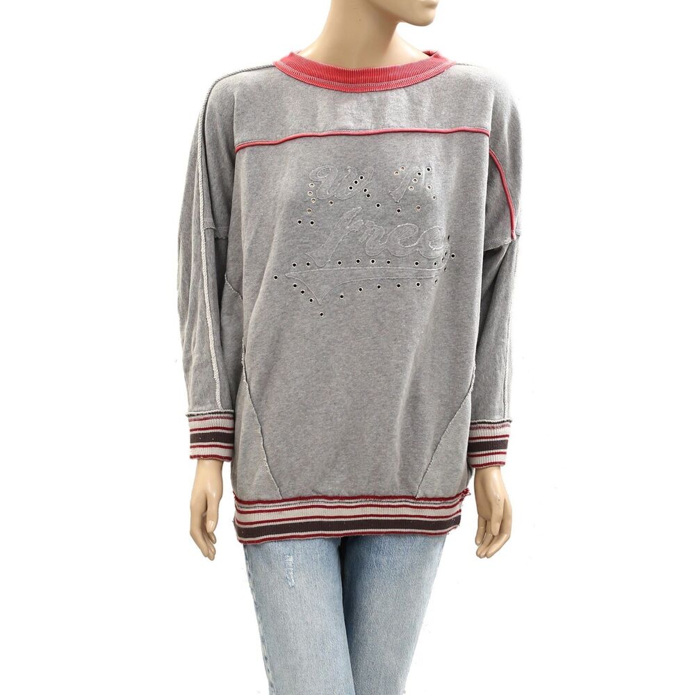 Free People We The Free Stud Pullover Top Oversized Sweatshirt Ribbed S 284295